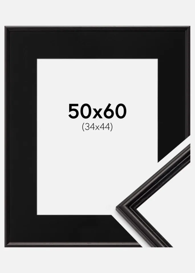 Ramme Horndal Sort 50x60 cm - Passepartout Sort 35x45 cm