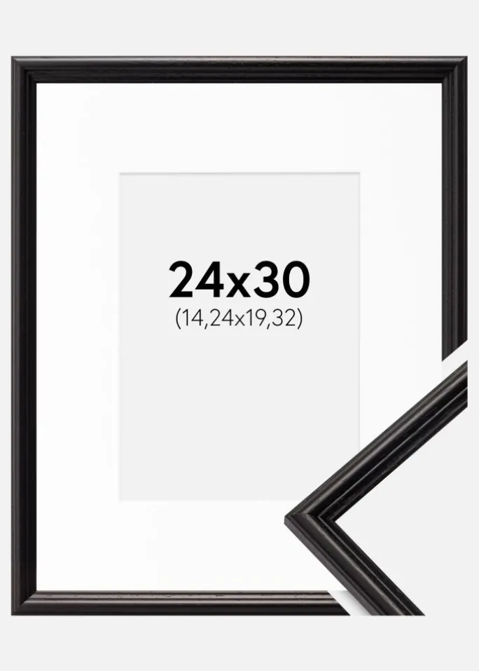 Ramme Horndal Sort 24x30 cm - Passepartout Hvid 6x8 inches