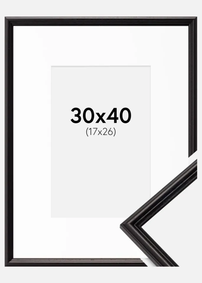 Ramme Horndal Sort 30x40 cm - Passepartout Hvid 18x27 cm