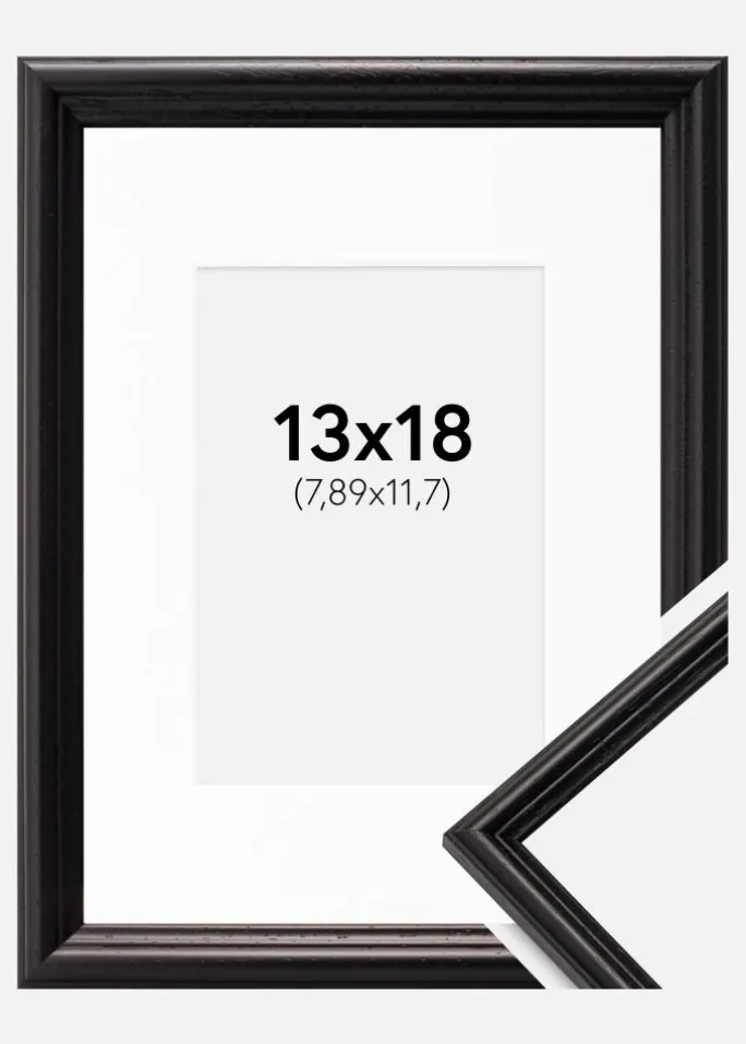 Ramme Horndal Sort 13x18 cm - Passepartout Hvid 3,5x5 inches
