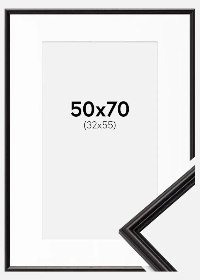 Ramme Horndal Sort 50x70 cm - Passepartout Hvid 33x56 cm