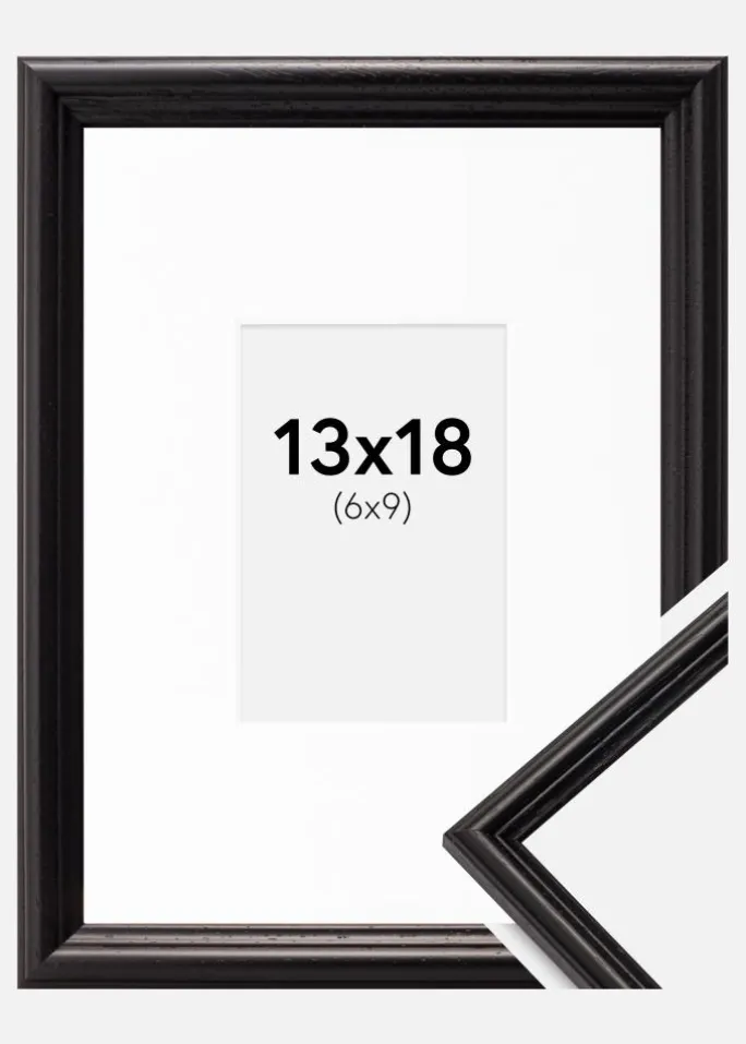 Ramme Horndal Sort 13x18 cm - Passepartout Hvid 7x10 cm