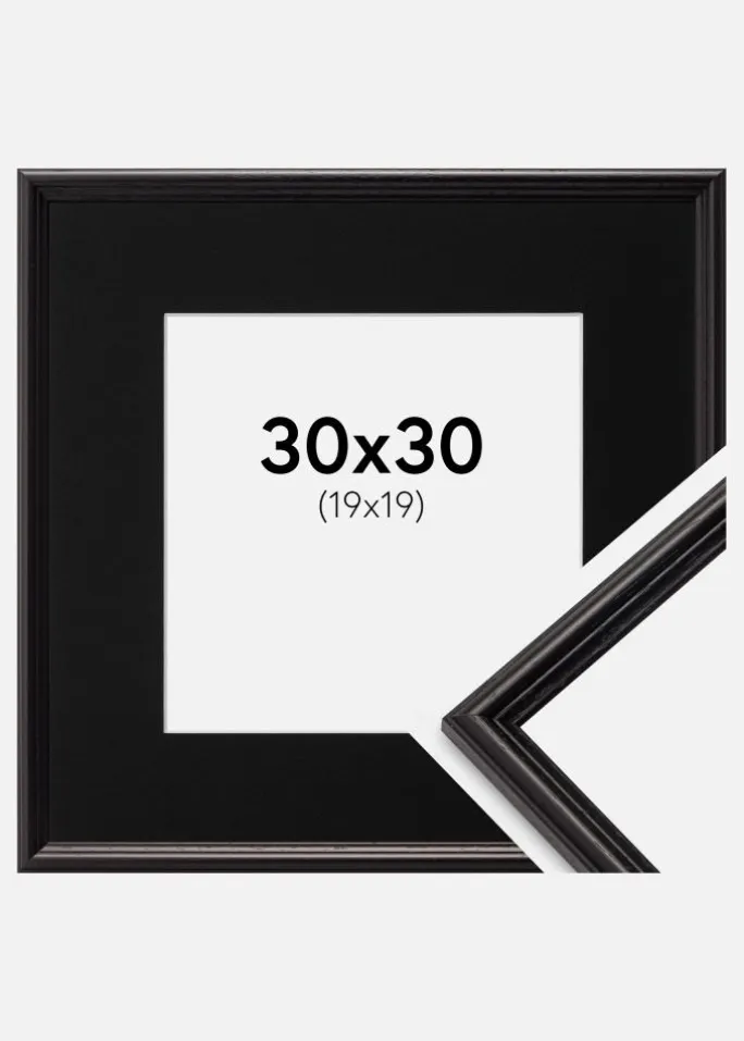 Ramme Horndal Sort 30x30 cm - Passepartout Sort 20x20 cm