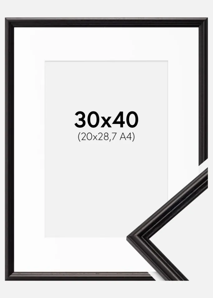 Ramme Horndal Sort 30x40 cm - Passepartout Hvid 21x29,7 cm (A4)
