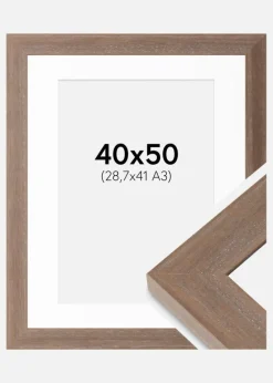 Ramme Juno Grå 40x50 cm - Passepartout Hvid 29,7x42 cm