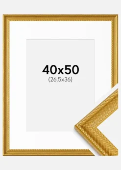 Ramme Lattice Guld 40x50 cm - Passepartout Hvid 27,5x37 cm