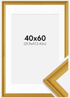 Ramme Lattice Guld 40x60 cm - Passepartout Hvid 32,9x48,3 cm