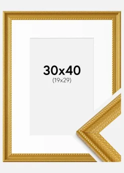 Ramme Lattice Guld 30x40 cm - Passepartout Hvid 20x30 cm