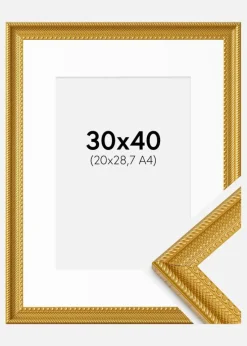 Ramme Lattice Guld 30x40 cm - Passepartout Hvid 21x29,7 cm