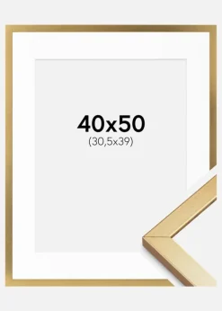 Ramme Minerva Guld 40x50 cm - Passepartout Hvid 31,5x40 cm