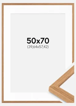 Ramme Modern Teak 50x70 cm - Passepartout Hvid 16x23 inches