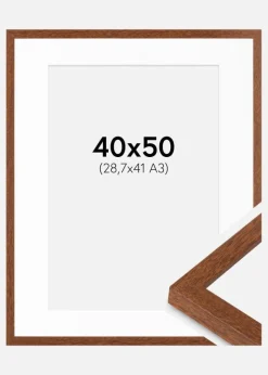 Ramme Modern varmt Brun 40x50 cm - Passepartout Hvid 29,7x42 cm