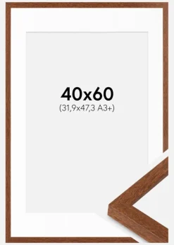 Ramme Modern varmt Brun 40x60 cm - Passepartout Hvid 32,9x48,3 cm
