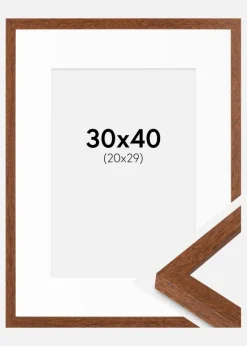 Ramme Modern varmt Brun 30x40 cm - Passepartout Hvid 21x30 cm