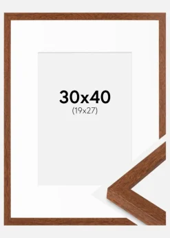 Ramme Modern varmt Brun 30x40 cm - Passepartout Hvid 20x28 cm