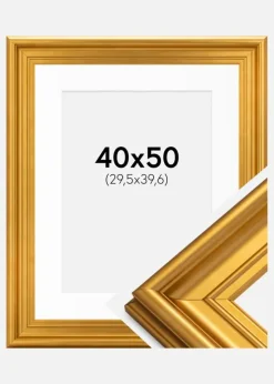 Ramme Mora Premium Guld 40x50 cm - Passepartout Hvid 12x16 inches