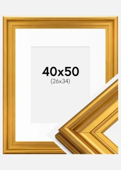 Ramme Mora Premium Guld 40x50 cm - Passepartout Hvid 27x35 cm