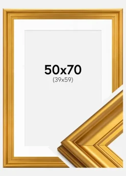 Ramme Mora Premium Guld 50x70 cm - Passepartout Hvid 40x60 cm