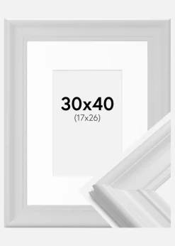 Ramme Mora Premium Hvid 30x40 cm - Passepartout Hvid 18x27 cm