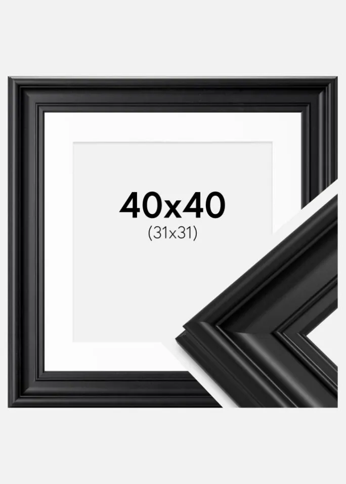 Ramme Mora Premium Sort 40x40 cm - Passepartout Hvid 32x32 cm