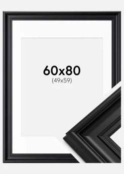 Ramme Mora Premium Sort 60x80 cm - Passepartout Hvid 50x60 cm
