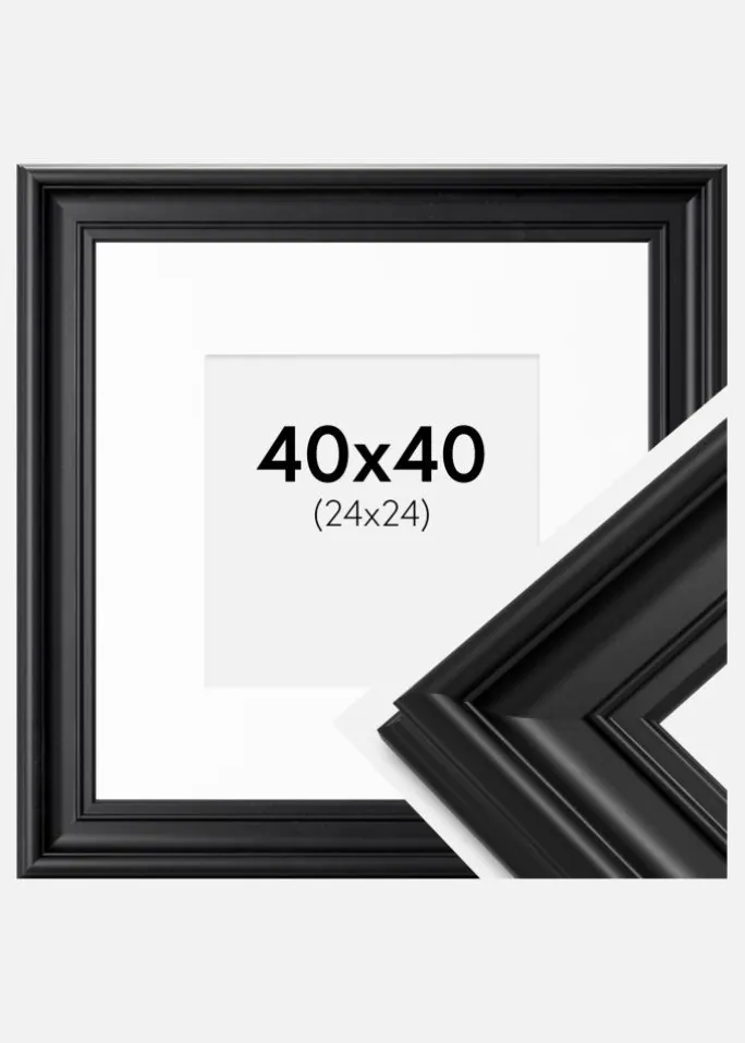 Ramme Mora Premium Sort 40x40 cm - Passepartout Hvid 25x25 cm