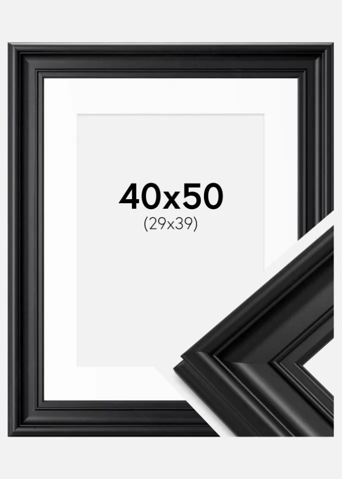 Ramme Mora Premium Sort 40x50 cm - Passepartout Hvid 30x40 cm