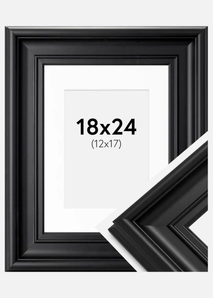 Ramme Mora Premium Sort 18x24 cm - Passepartout Hvid 13x18 cm