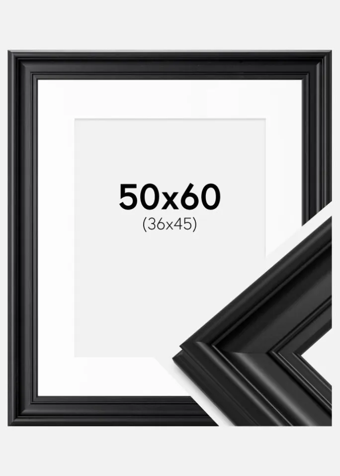 Ramme Mora Premium Sort 50x60 cm - Passepartout Hvid 37x46 cm