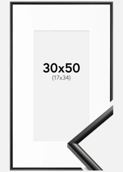 Ramme New Lifestyle Sort 30x50 cm - Passepartout Hvid 18x35 cm