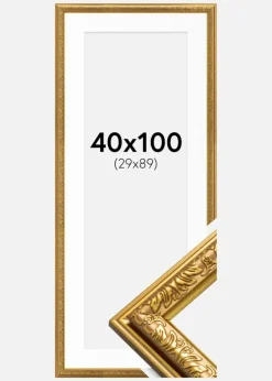 Ramme Nostalgia Guld 40x100 cm - Passepartout Hvid 30x90 cm