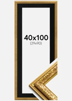 Ramme Nostalgia Guld 40x100 cm - Passepartout Sort 30x91 cm