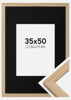Ramme Oak Wood 35x50 cm - Passepartout Sort 9x12 inches