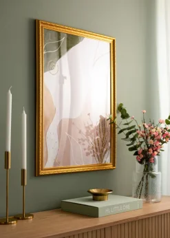 Ramme Ornate Guld 70x100 cm - Passepartout Hvid 59,4x84 cm