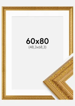 Ramme Ornate Guld 60x80 cm - Passepartout Hvid 49,3x69,3 cm