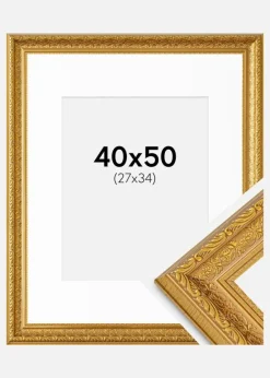 Ramme Ornate Guld 40x50 cm - Passepartout Hvid 28x35 cm