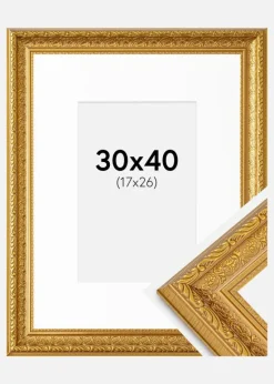 Ramme Ornate Guld 30x40 cm - Passepartout Hvid 18x27 cm