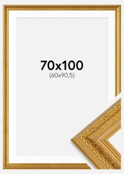 Ramme Ornate Guld 70x100 cm - Passepartout Hvid 61x91,5 cm