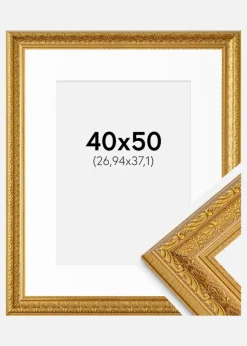 Ramme Ornate Guld 40x50 cm - Passepartout Hvid 11x15 inches