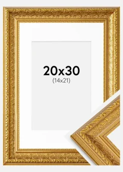 Ramme Ornate Guld 20x30 cm - Passepartout Hvid 15x22 cm