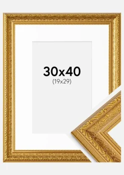 Ramme Ornate Guld 30x40 cm - Passepartout Hvid 20x30 cm