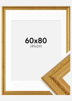 Ramme Ornate Guld 60x80 cm - Passepartout Hvid 50x60 cm