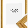 Ramme Ornate Guld 40x50 cm - Passepartout Hvid 28x38 cm