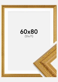 Ramme Ornate Guld 60x80 cm - Passepartout Hvid 52x72 cm