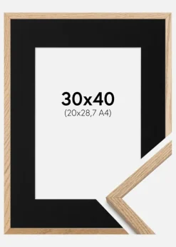 Ramme Oslo Eg 30x40 cm - Passepartout Sort 21x29,7 cm (A4)