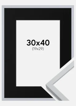 Ramme Oslo Hvid 30x40 cm - Passepartout Sort 20x30 cm
