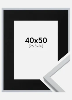 Ramme Oslo Hvid 40x50 cm - Passepartout Sort 27,5x37 cm