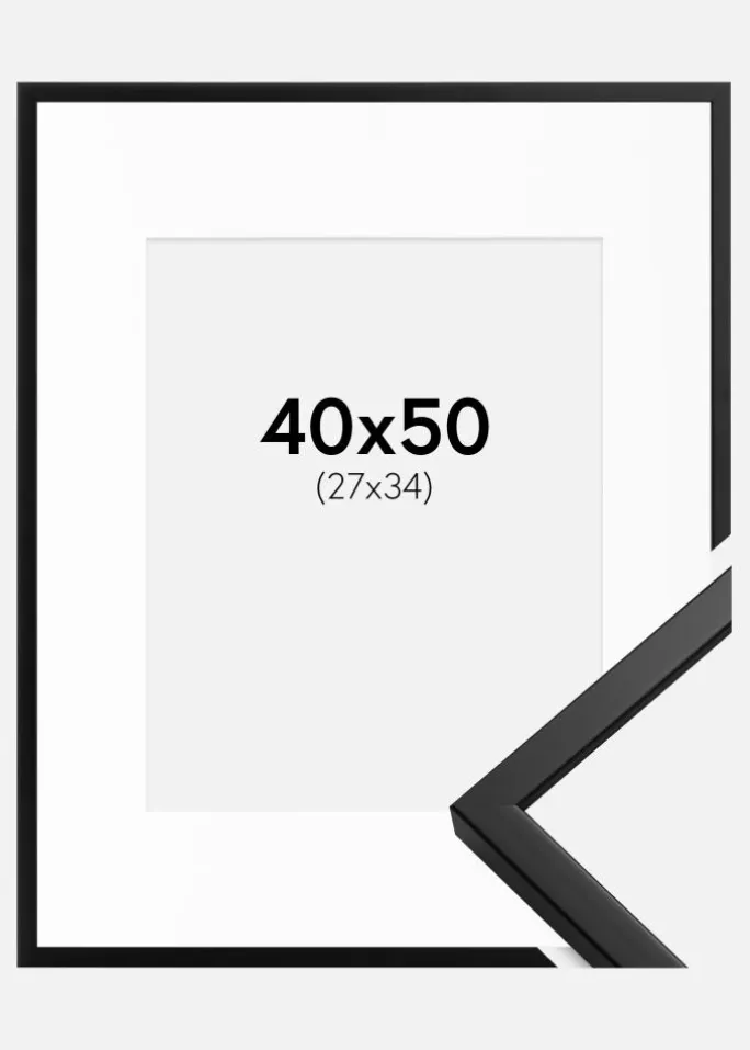 Ramme Oslo Sort 40x50 cm - Passepartout Hvid 28x35 cm