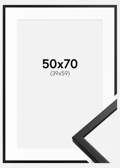 Ramme Oslo Sort 50x70 cm - Passepartout Hvid 40x60 cm