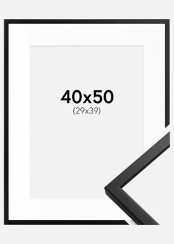 Ramme Oslo Sort 40x50 cm - Passepartout Hvid 30x40 cm